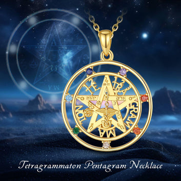 Amulet 7 Color Chakra Pentacle Necklace 18K Gold-MoonChildWorld
