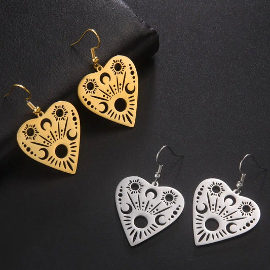 Ouija Planchette Sun Moon Earrings Witchcraft Gothic Earrings