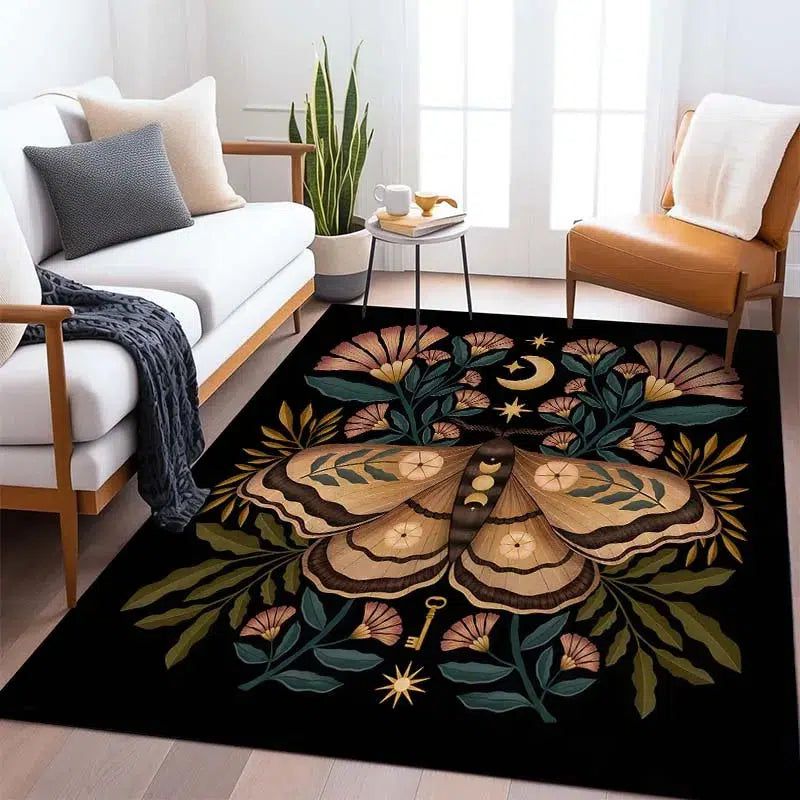 Divination Death Moth Moon Carpet Witchy Area Rug-MoonChildWorld