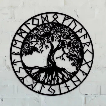 Runes Tree of Life Viking Metal Sign Pagan Wall Art Home Decor-MoonChildWorld