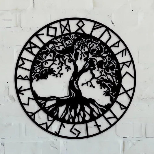 Runes Tree of Life Viking Metal Sign Pagan Wall Art Home Decor-MoonChildWorld