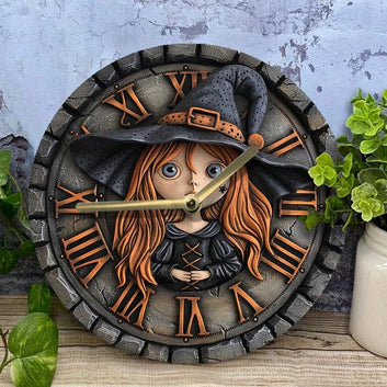 Little Witch Silent Wall Clock Witchy Wall Clock for Halloween-MoonChildWorld