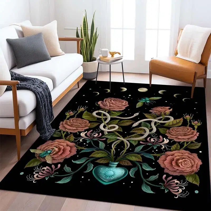 Tarot Divination Moon Snake Carpet Witchy Area Rug-MoonChildWorld