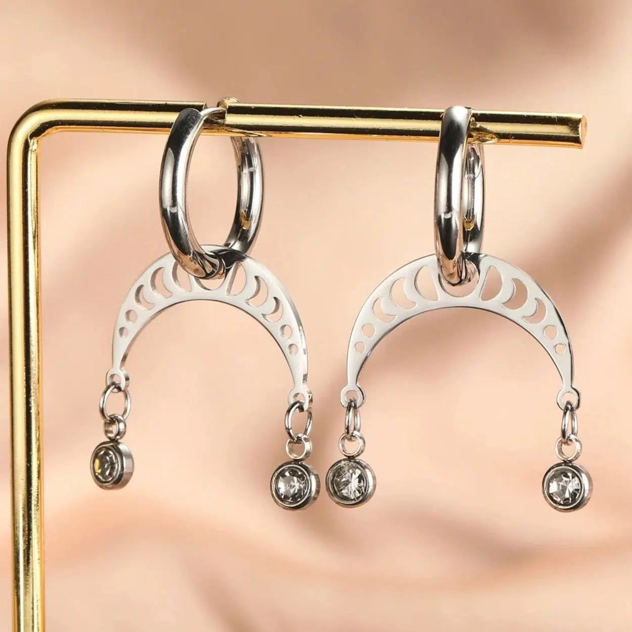 Moon Phase Earrings with Rhinestone Witchy Earrings Celestial Jewelry-MoonChildWorld