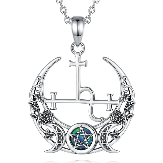 Lilith Moon Necklace Opal Triple Moon Goddess Necklace-MoonChildWorld