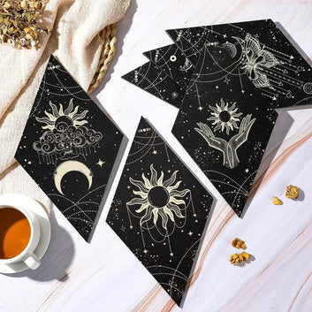 Celestial Moon Phases Wall Decor Set 6pcs - Boho Sun Moon Wooden Hanging Signs for Witchy Home Decor-MoonChildWorld