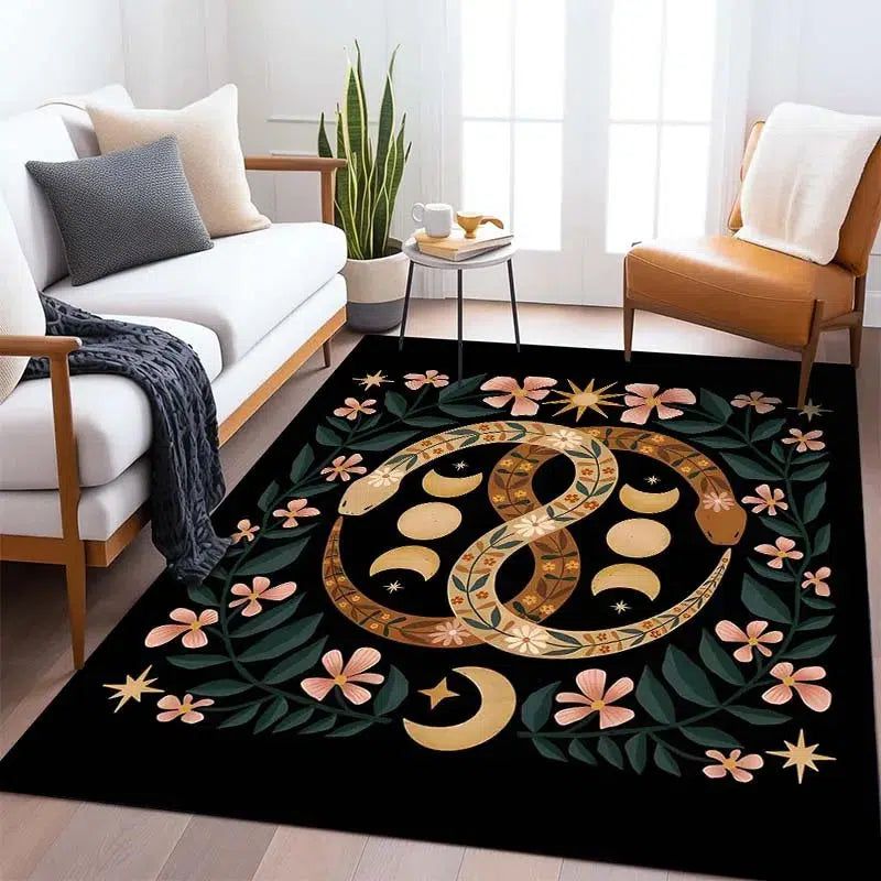 Tarot Divination Moon Snake Carpet Witchy Area Rug-MoonChildWorld