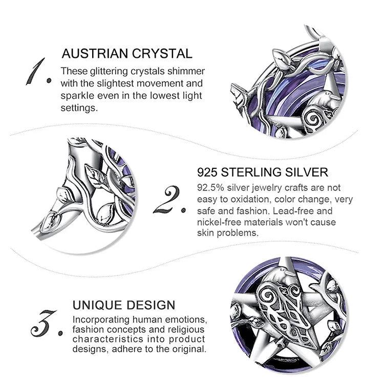 Triple Moon Goddess Necklace Purple Crystal Wiccan Moon Necklace 925 Silver Pagan Jewelry-MoonChildWorld