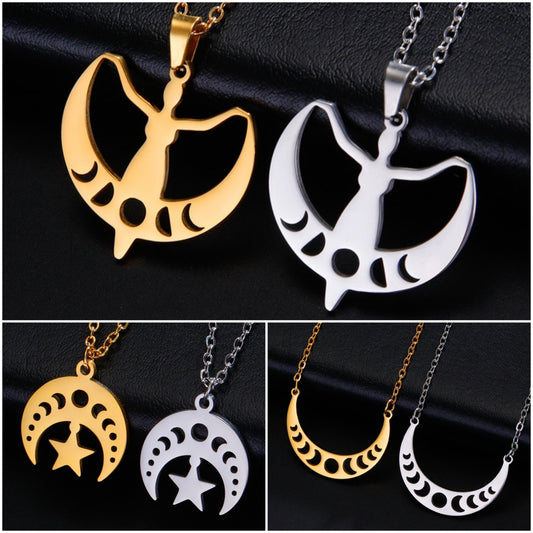 Moon Phase Triple Moon Goddess Necklace Pagan Wiccan Jewelry-MoonChildWorld