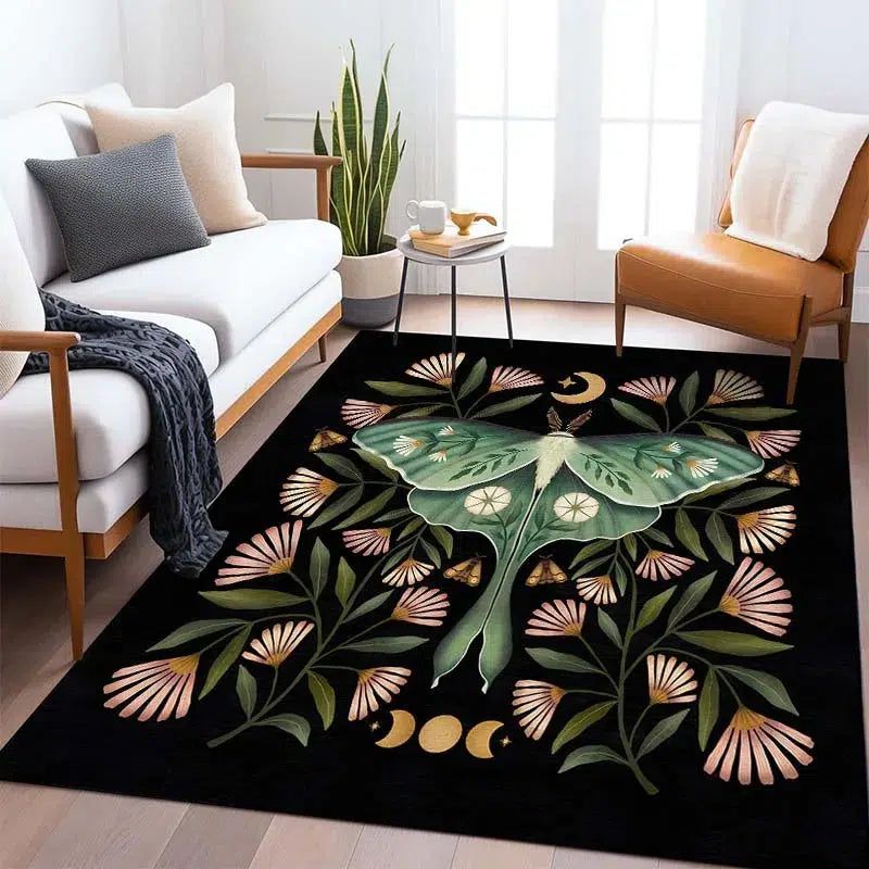 Divination Death Moth Moon Carpet Witchy Area Rug-MoonChildWorld
