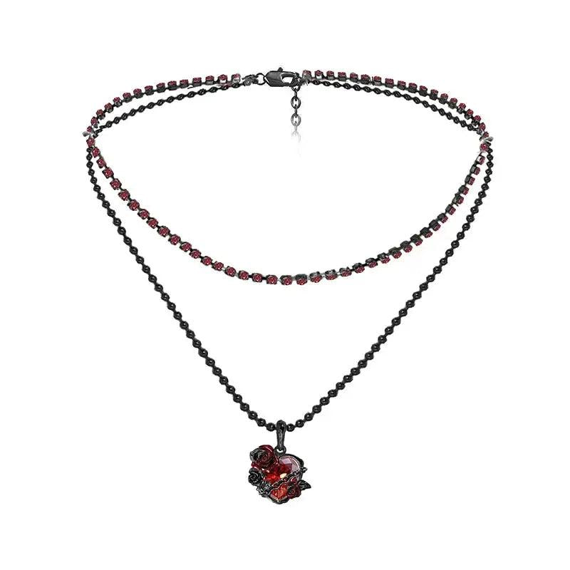 Red Crystal Heart and Snake Moon Gothic Choker Witchy Necklace-MoonChildWorld
