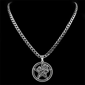 Goth Black Rose Pentacle Necklace Pagan Jewelry-MoonChildWorld