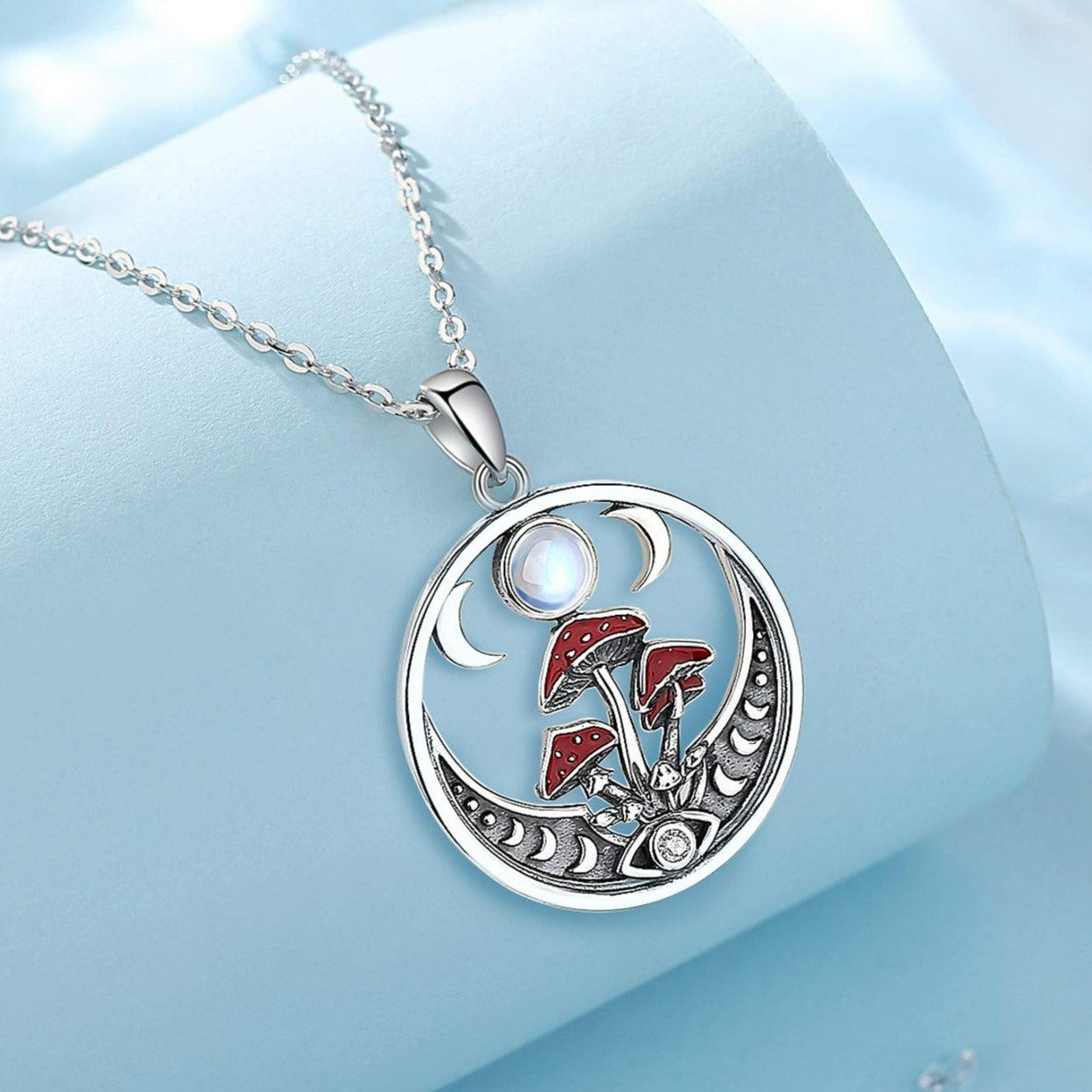 Mushroom Opal Triple Moon Necklace Witchy Jewelry-MoonChildWorld