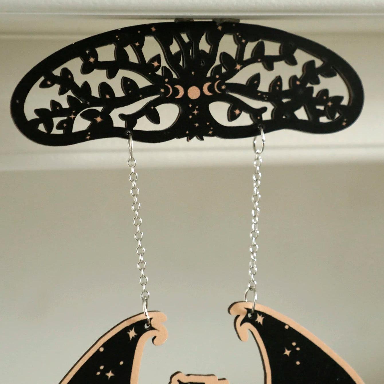 Gothic Black Wooden Dragon Hanging Ornament - Spirit Tree Moon Phase Wall Decoration Wicca Home Decor-MoonChildWorld