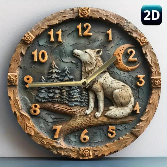 White Wolf Wooden Wall Clock Spirit Wolf Home Decor-MoonChildWorld