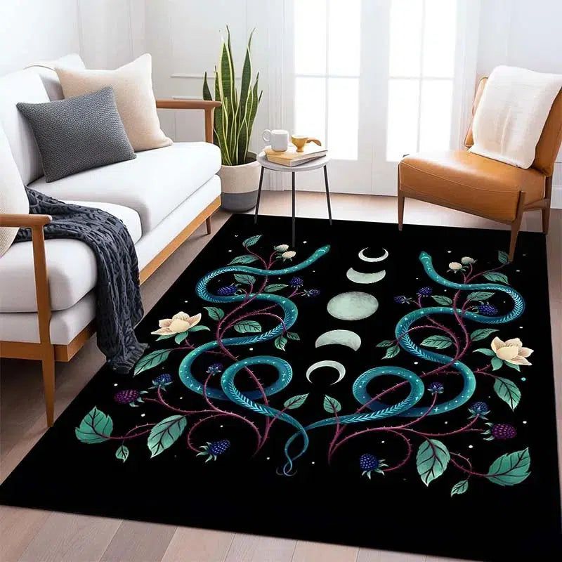Tarot Divination Moon Snake Carpet Witchy Area Rug-MoonChildWorld