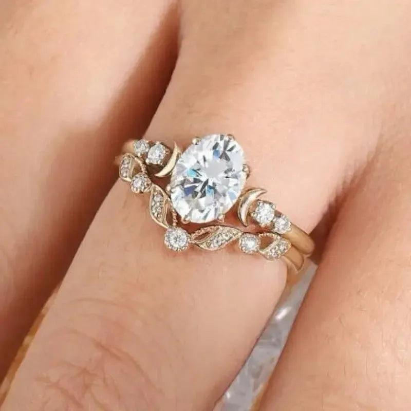 White Stone Wicca Triple Moon Ring Witch Jewelry-MoonChildWorld