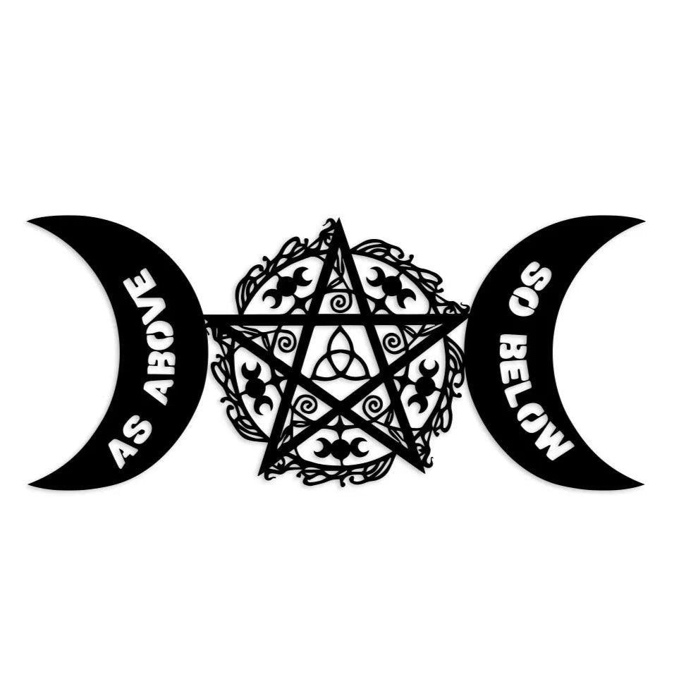Witchcraft Pentagram Triple Moon Metal Wall Art Wicca Metal Sign Pagan Decor-MoonChildWorld
