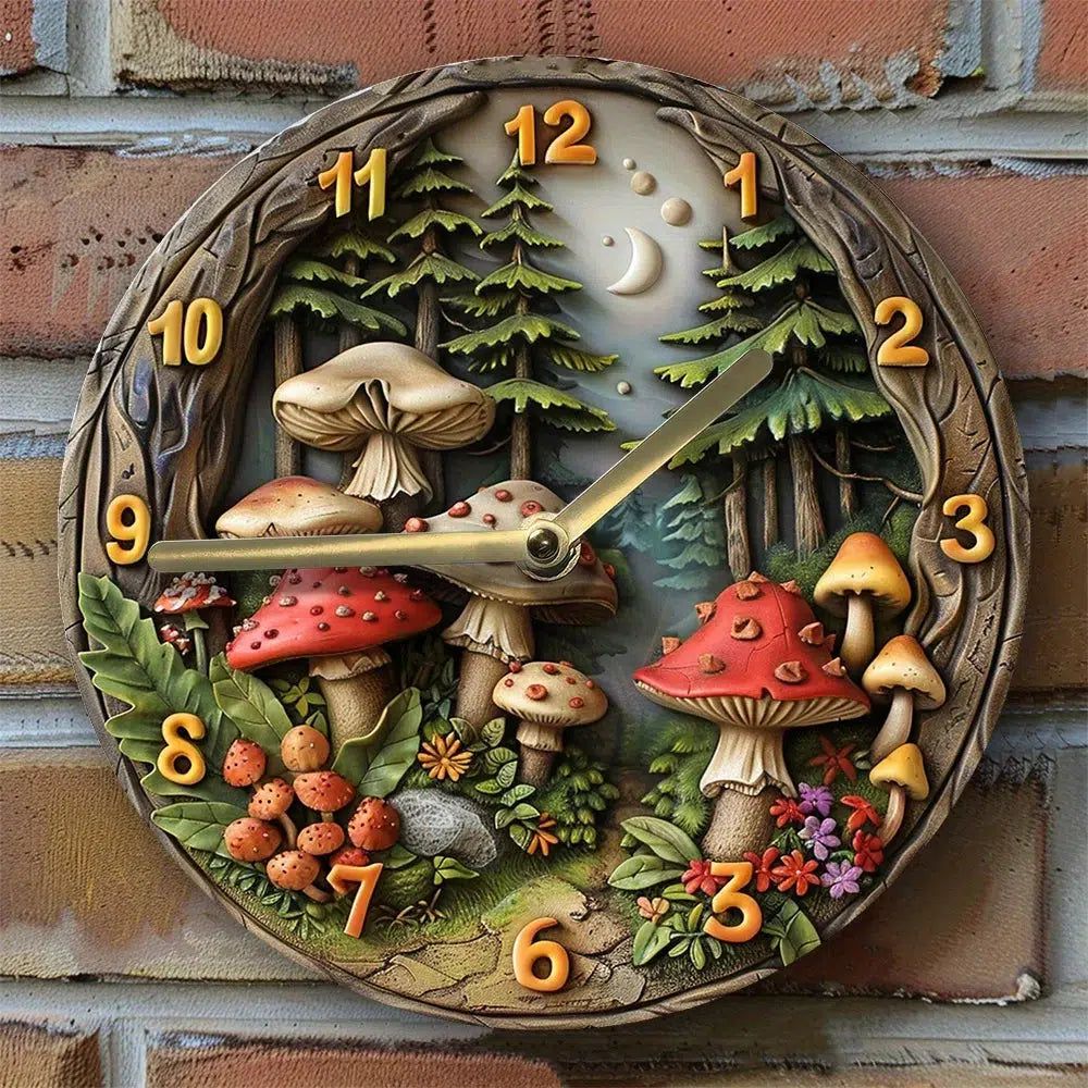 Ceramic good Mushroom Wall Clock Hand Painted Works 13 x 8