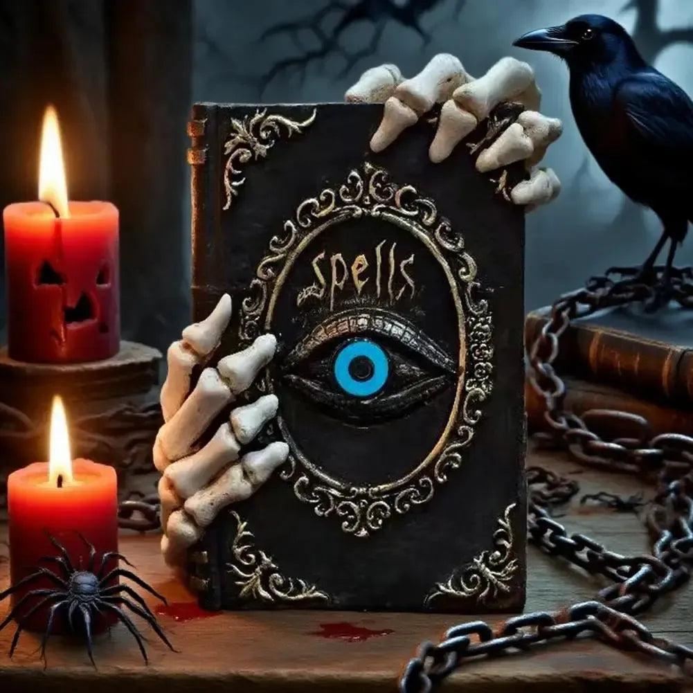 Spooky Halloween Decoration Skeleton Hand Ghostly Resin Book Sculpture-MoonChildWorld