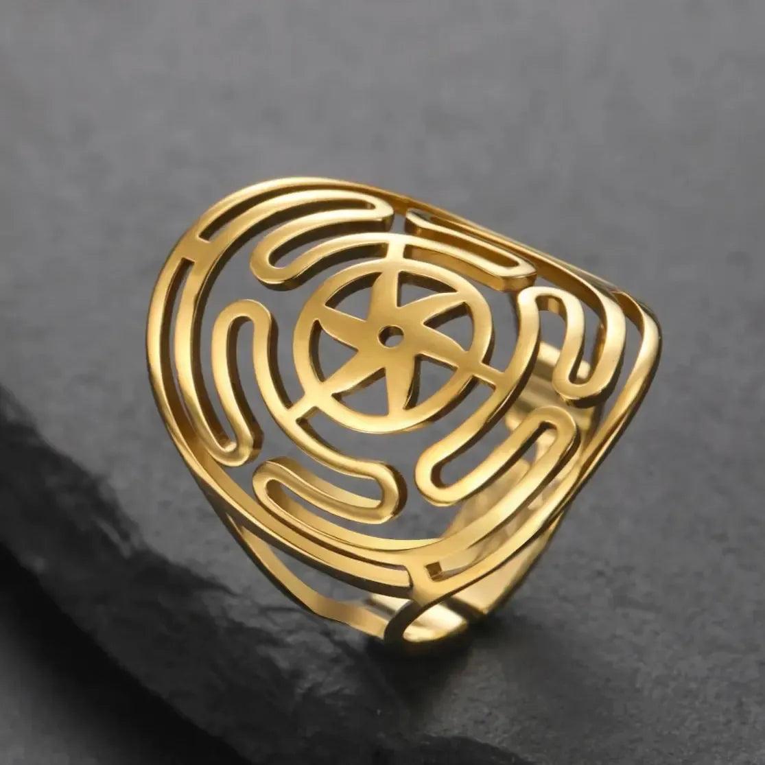 Wicca Hekate Wheel Ring Gothic Witch Jewelry - Hecate Symbol Ring-MoonChildWorld