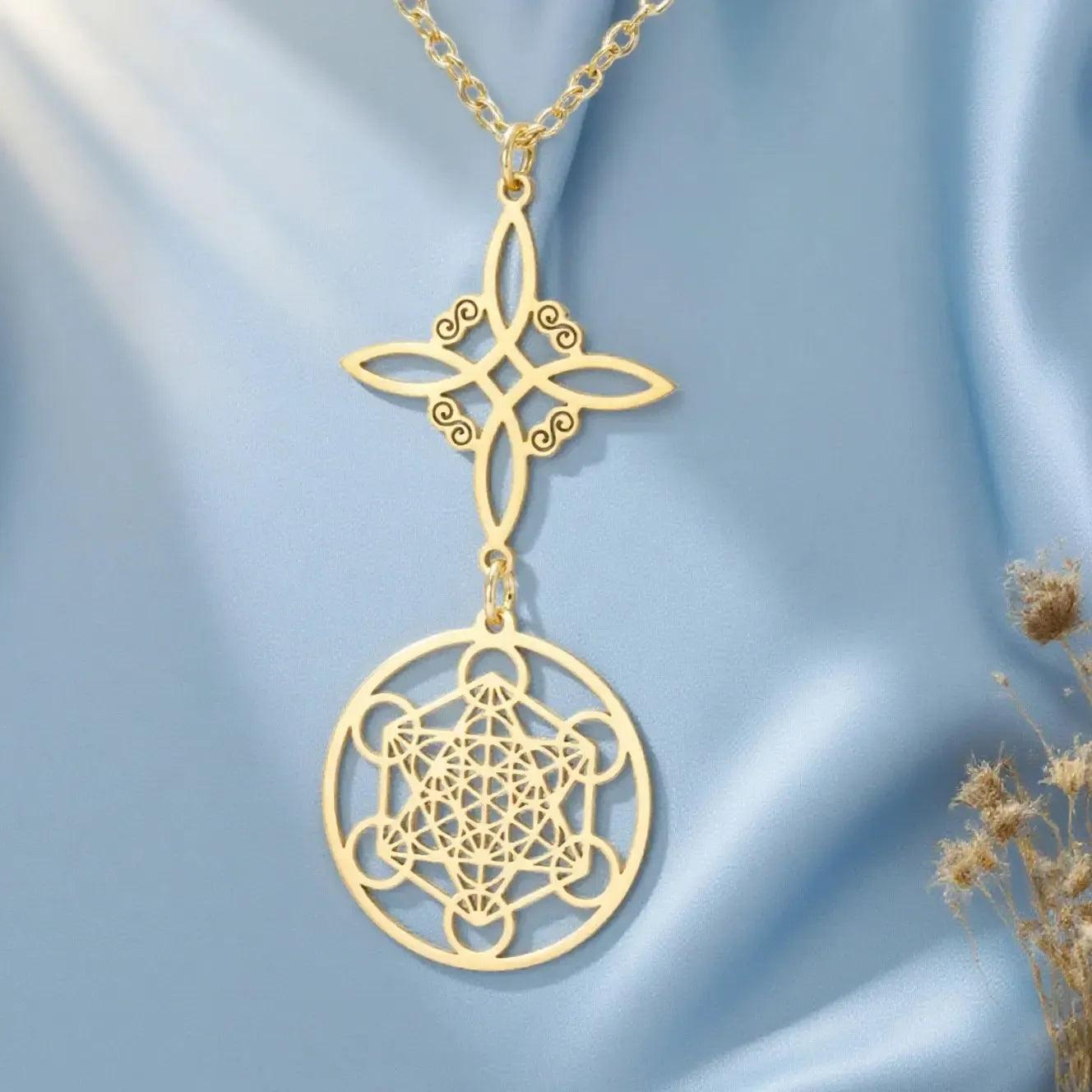 Witch Celtic Knot and Metatron Necklace Wicca Protection Talisman Spiritual Jewelry-MoonChildWorld