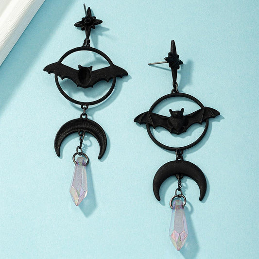 Gothic Halloween Jewelry Black Bat Earrings