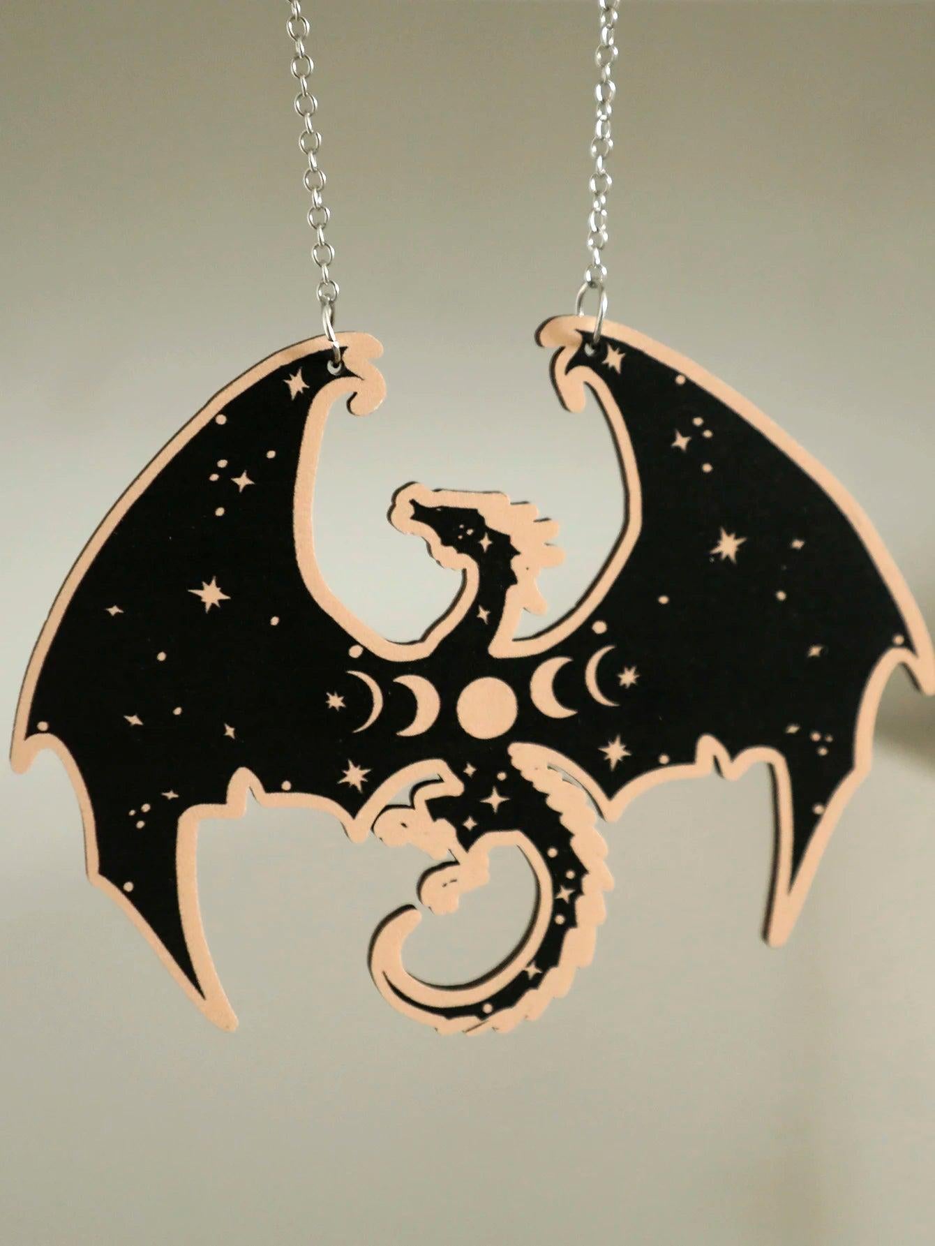 Gothic Black Wooden Dragon Hanging Ornament - Spirit Tree Moon Phase Wall Decoration Wicca Home Decor-MoonChildWorld