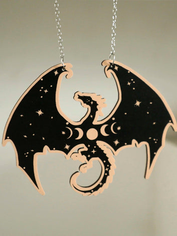 Gothic Black Wooden Dragon Hanging Ornament - Spirit Tree Moon Phase Wall Decoration Wicca Home Decor-MoonChildWorld