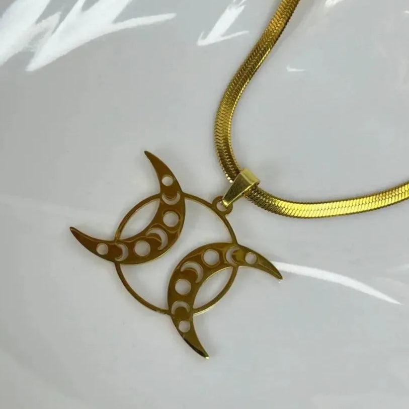 Wicca Triple Moon Necklace - Crescent Moon and Moon Phases Necklace-MoonChildWorld