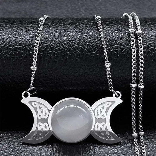 Witch Triple Moon Necklace Irish Knot Necklace Wicca Jewelry-MoonChildWorld