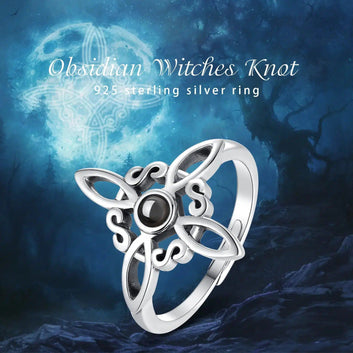 Obsidian Irish Celtic Knot Witchcraft Ring Wicca Jewelry