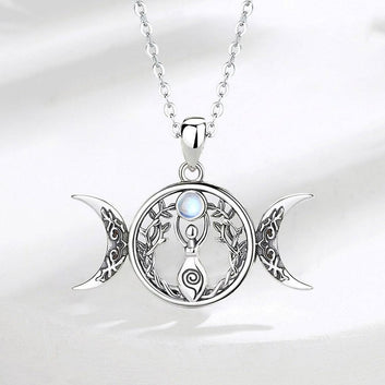Triple Moon Goddess Necklace Pagan Jewelry