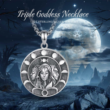 Triple Moon Goddess Necklace Moon Phase Hecate Wiccan Jewelry