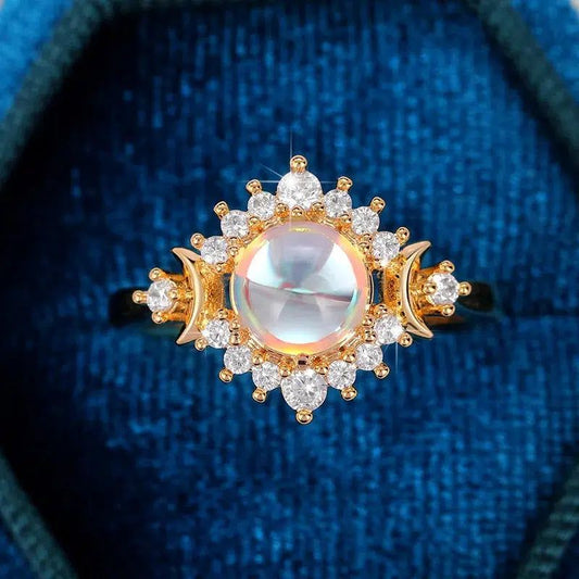 Opal Triple Moon Ring Wicca Jewelry-MoonChildWorld