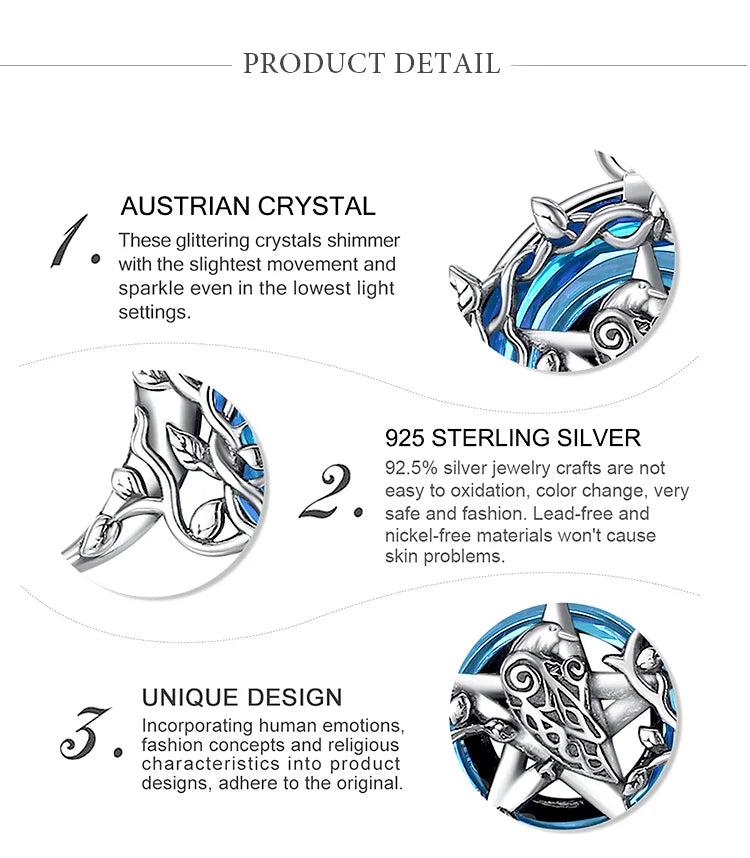 Triple Moon Goddess Necklace Blue Crystal Wiccan Moon Necklace 925 Silver Pagan Jewelry-MoonChildWorld