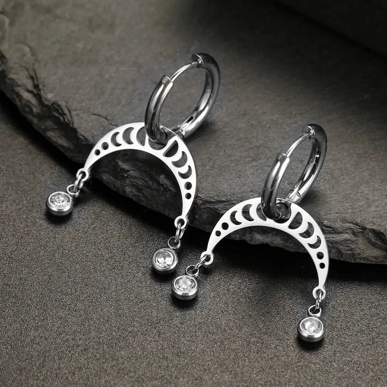 Moon Phase Earrings with Rhinestone Witchy Earrings Celestial Jewelry-MoonChildWorld