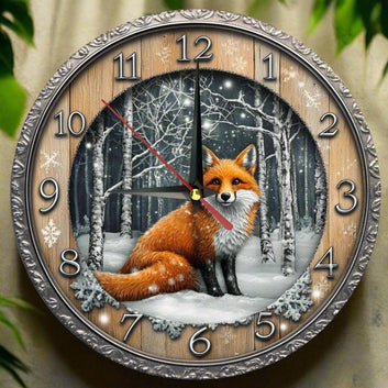 Wooden wall clock with a fox in winter forest - Fox Wall Clock-MoonChildWorld