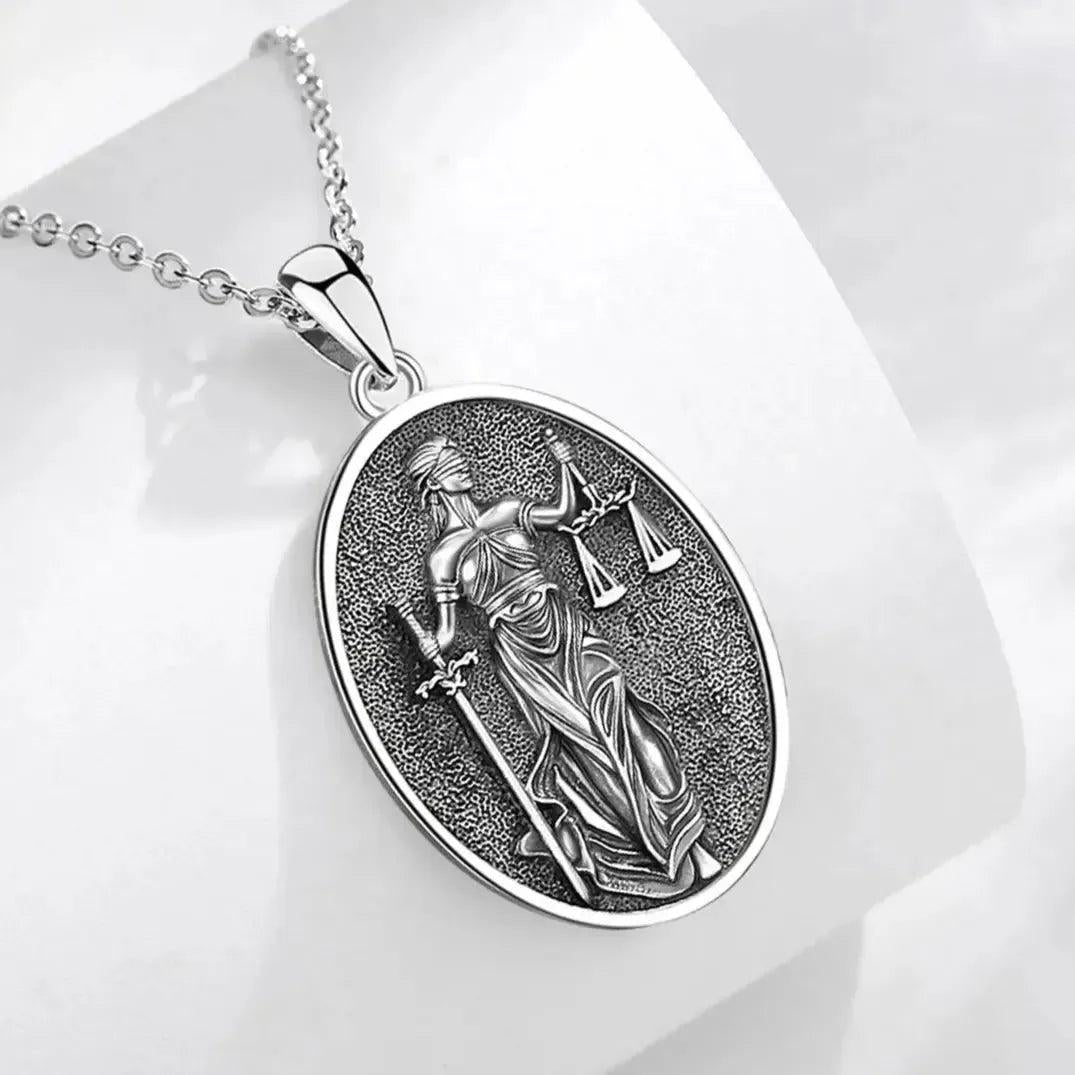 925 Sterling Silver Themis Goddess of Justice Sword Balance Scales Necklace Wicca Pagan Jewelry-MoonChildWorld