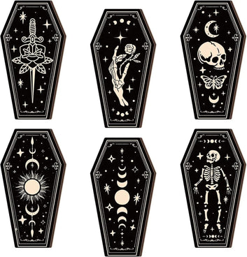 Skelaton Witchy Wall Art Wooden Hanging Signs - Skull Moon Wall Decor Set 6pcs - Gothic Home Decor for Dark Aesthetic-MoonChildWorld
