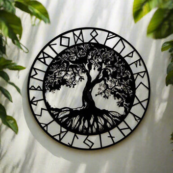 Runes Tree of Life Viking Metal Sign Pagan Wall Art Home Decor-MoonChildWorld