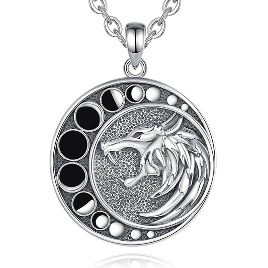 Viking Moon Wolf Necklace Moon Phase Witchy Jewelry
