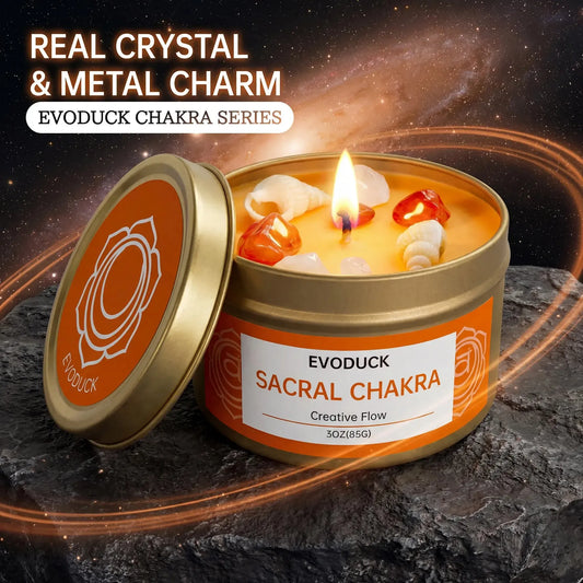 Sacral Chakra candle with real crystal and metal charm