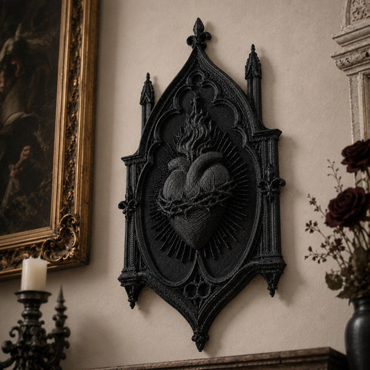 Gothic holy heart relief – church spire wall hanging side view