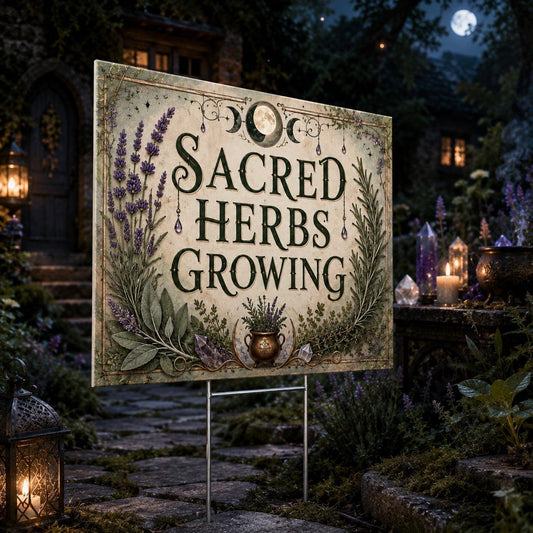 Sacred Herbs Growing Lavender Wicca Yard Sign - garden display