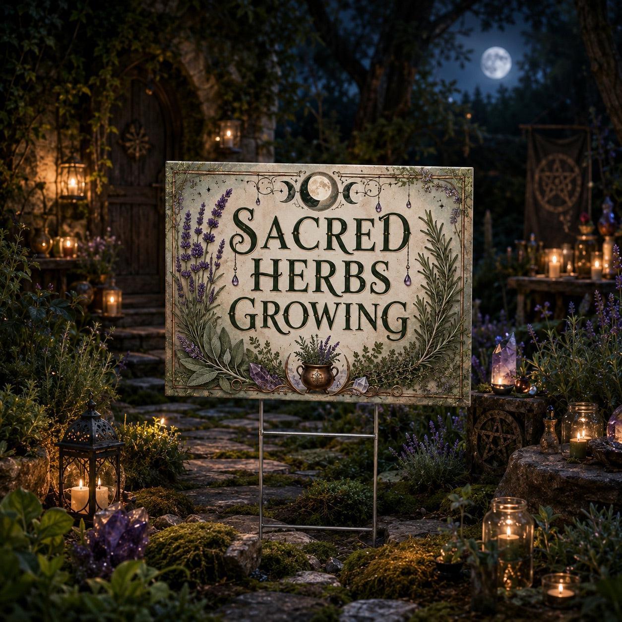 Sacred Herbs Growing Lavender Wicca Yard Sign - porch scene
