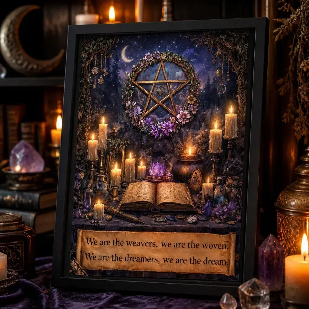 Sacred Pentacle Wicca Wall Art - Black Framed Witchcraft Canvas Print for Pagan Spiritual Decor_mockup_3.webp
