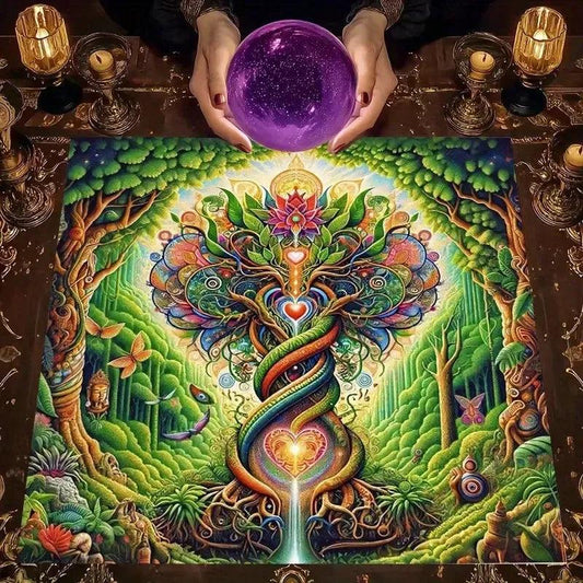 Sacred Tree of Life Tarot Tablecloth โ Mystical Pagan Altar Cloth for Divination, Meditation & Spiritual Decor-MoonChildWorld
