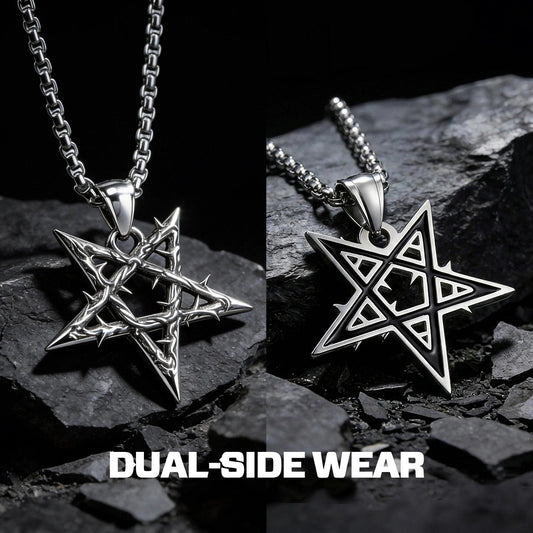 Satanic Pentagram Necklace - Upside Down Thorn Pentacle Pendant Gothic Witchcraft Jewelry-MoonChildWorld
