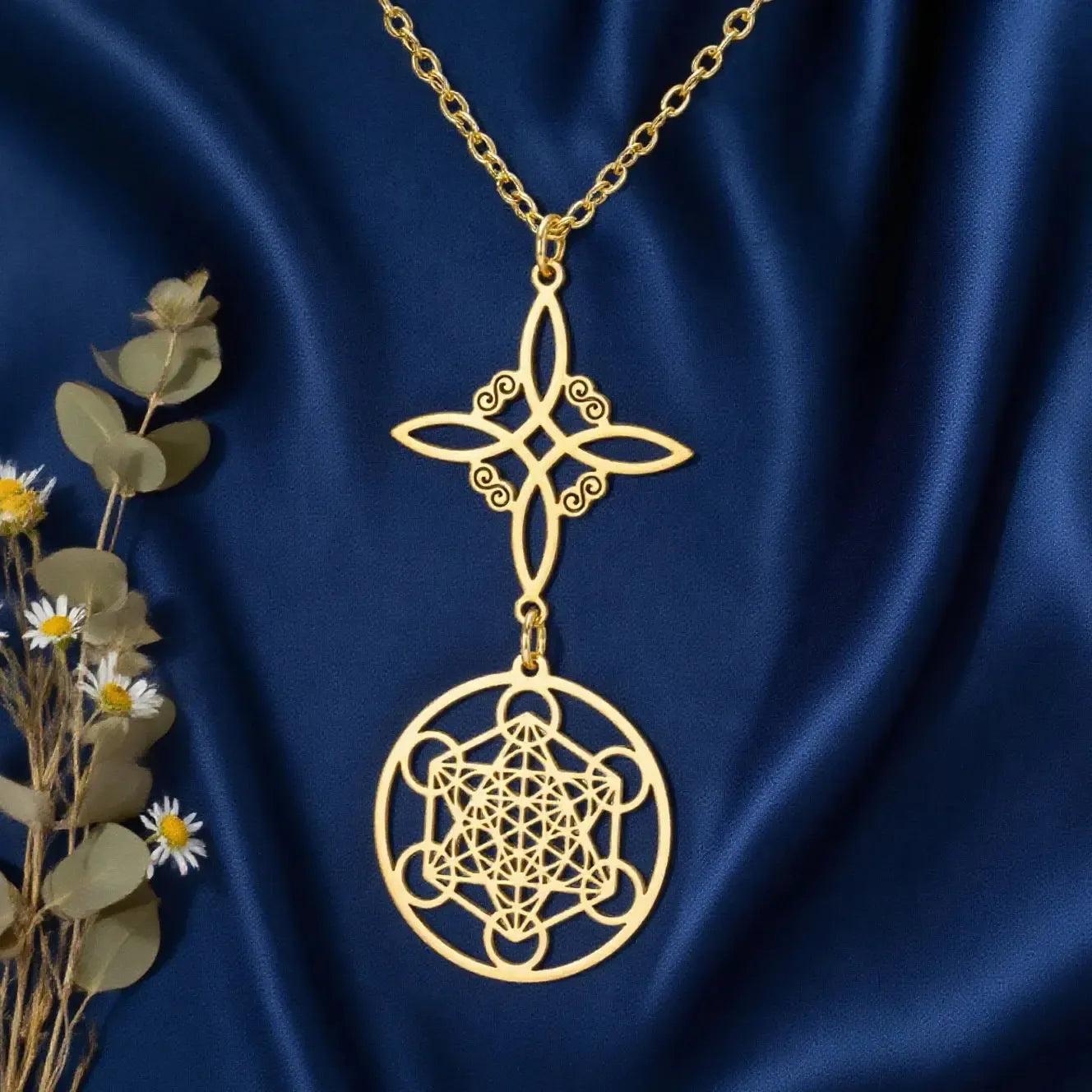 Witch Celtic Knot and Metatron Necklace Wicca Protection Talisman Spiritual Jewelry-MoonChildWorld